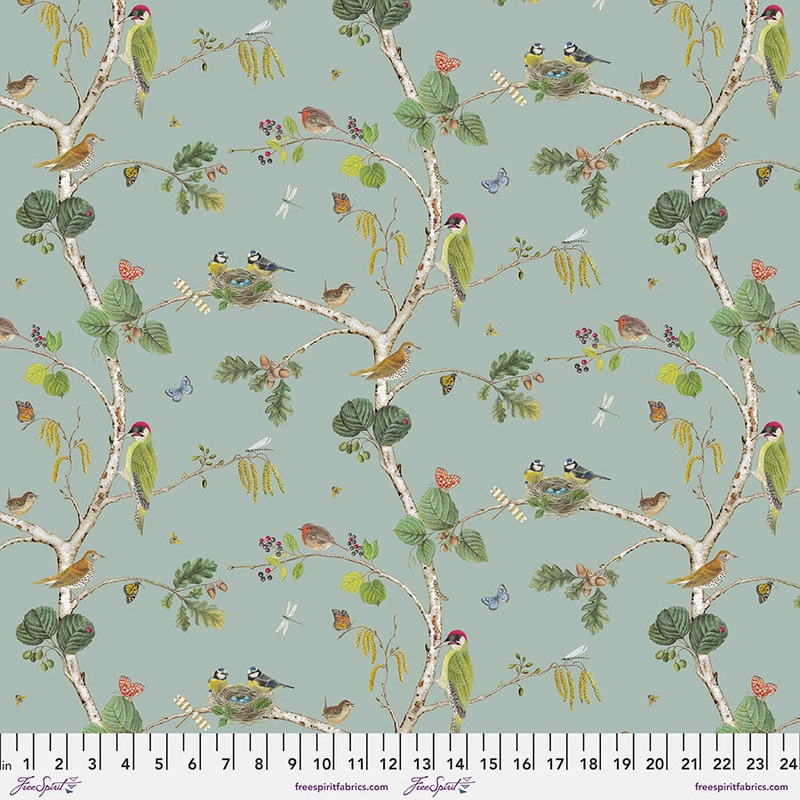 Woodland Blooms Woodland Chorus Sky Sanderson Free Spirit Cotton Fabric