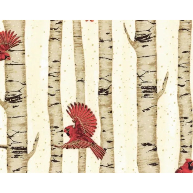 Woodsy Winter Birch Tree Natural Gold Metallic Hoffman Cotton Fabric