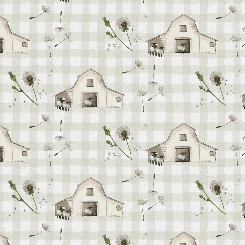 A Beautiful Day Tiny Barns Check Ground Beige Dawn Rosengren Henry Glass Cotton Fabric