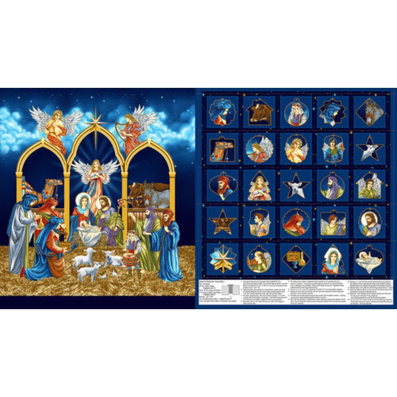 Silent Night Metallic Advent Calendar Panel 24" Color Principle Henry Glass Cotton Fabric