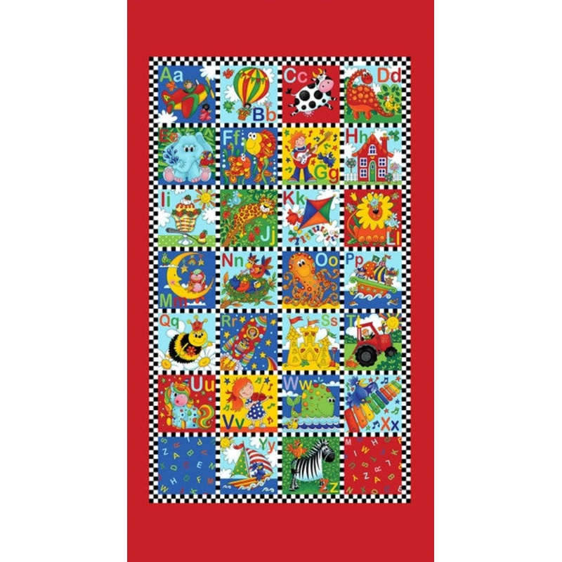 Alpha Babies Alphabet Panel Multi Delphine Cubitt Henry Glass Cotton Fabric