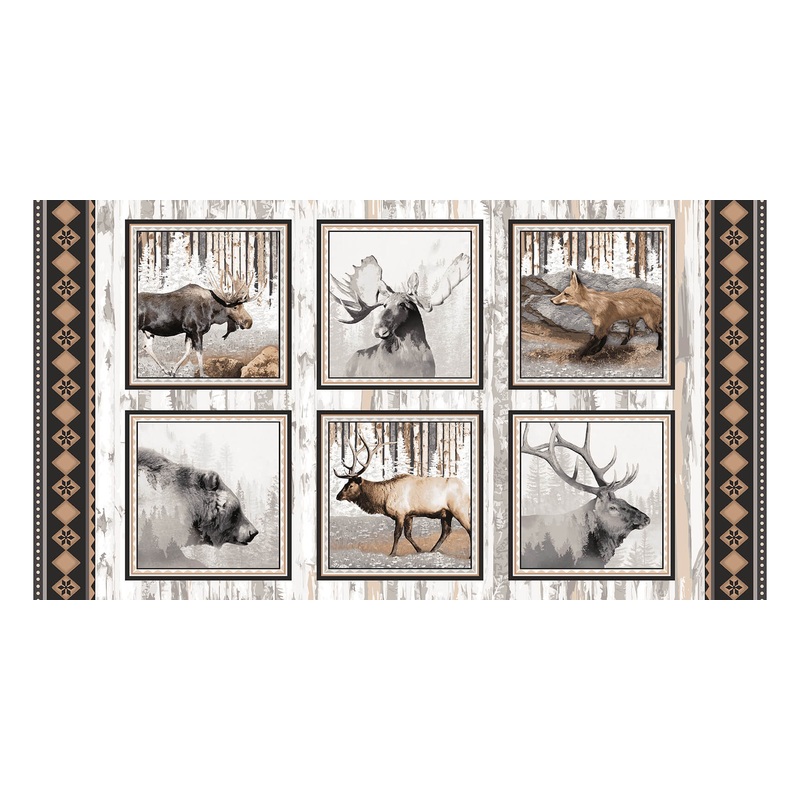 Woodland Whispers 6 Blocks Panel 24" Jan Shade Beach Glass Fabrics Cotton Fabric