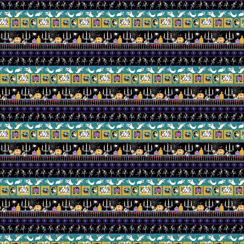 Witch Night Out Border Stripe Multi Glow in the Dark Delphine Cubitt Henry Glass Cotton Fabric