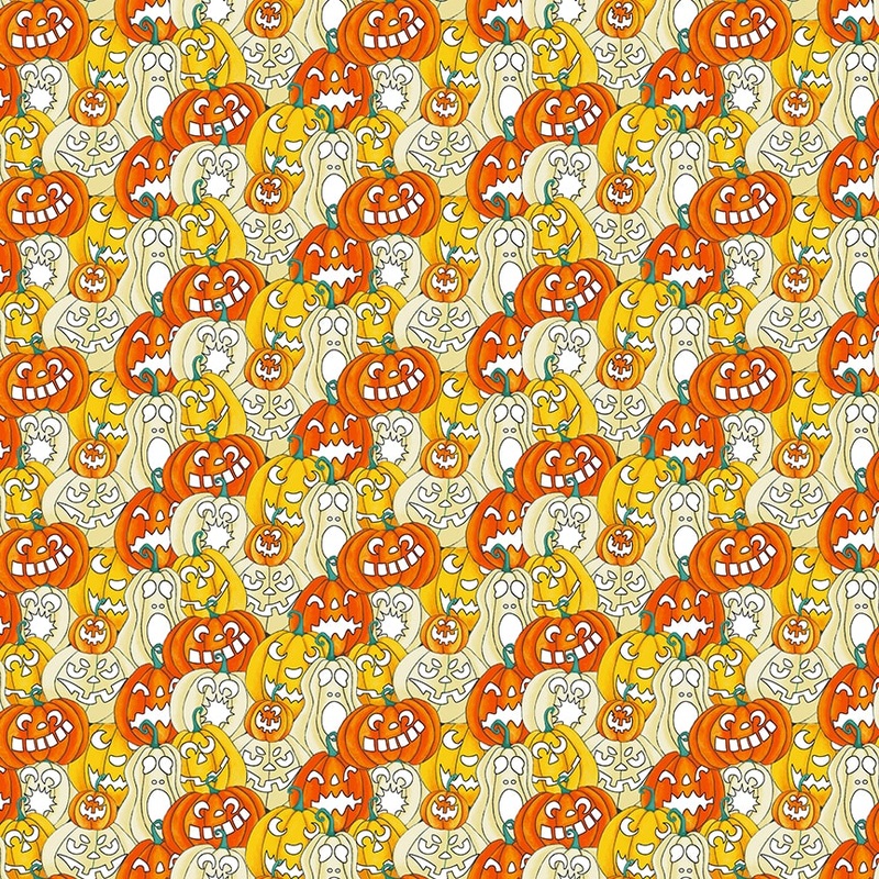 Witch Night Out Packed Pumpkins Orange Glow in the Dark Delphine Cubitt Henry Glass Cotton Fabric