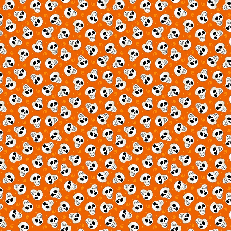 Witch Night Out Tossed Skull Orange Glow in the Dark Delphine Cubitt Henry Glass Cotton Fabric