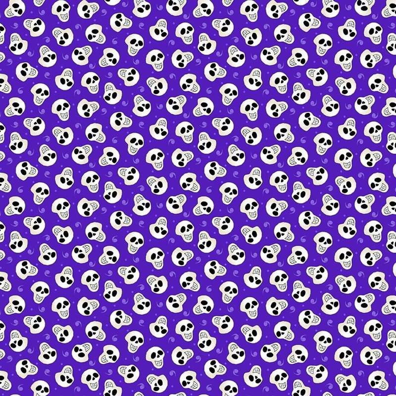 Witch Night Out Tossed Skull Purple Glow in the Dark Delphine Cubitt Henry Glass Cotton Fabric