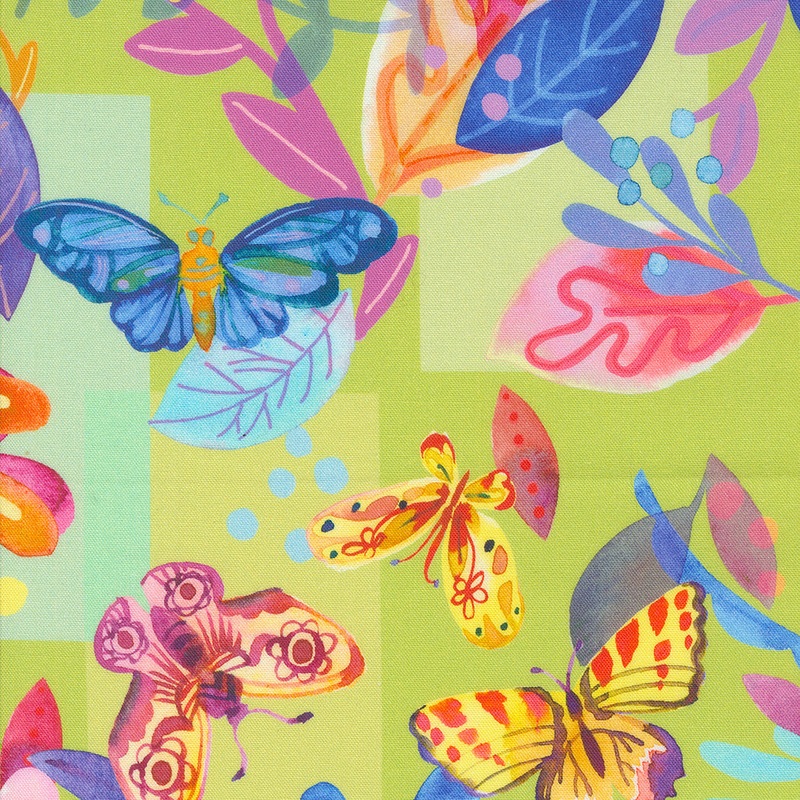 Flower Patches by Amarylis Henderson : Butterfly Meander Limeade 21820 15