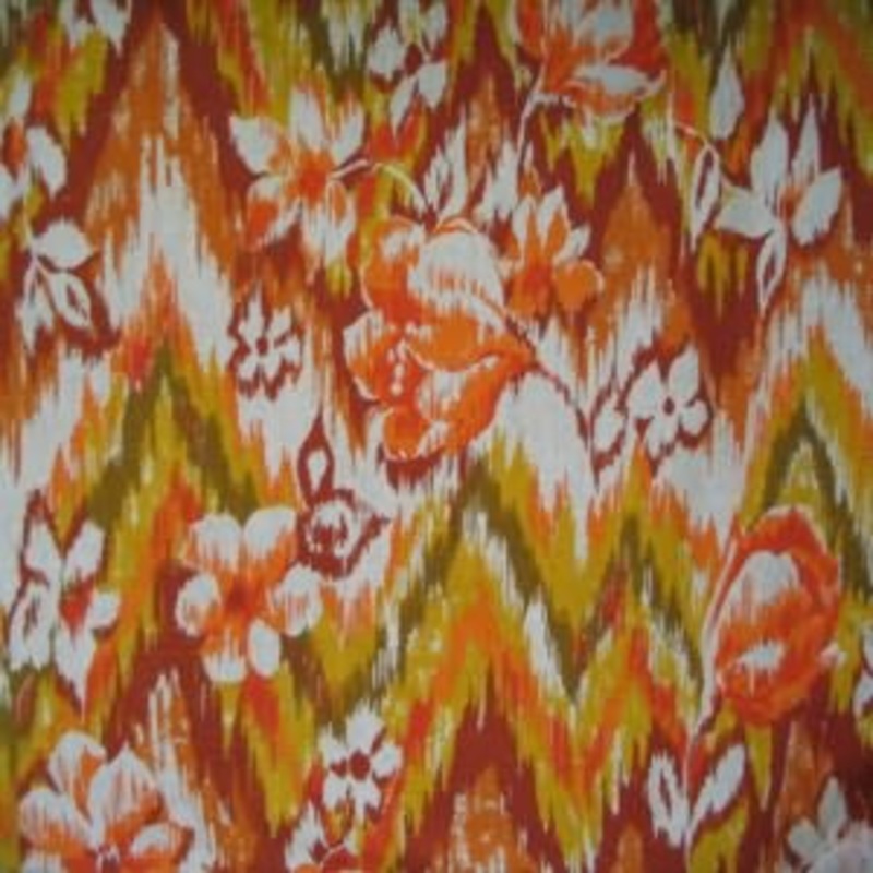 45" Drapery Floral and Flamestitch Burnt-Orange, White and Green