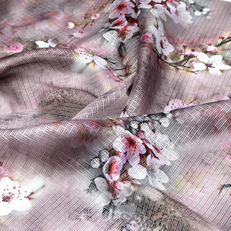 Beautiful Brown Floral Digital Printed Kota Doria Fabric