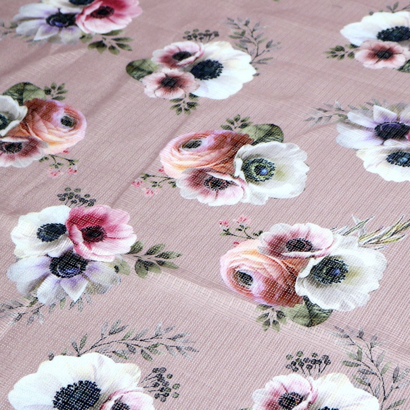 Beautiful Floral Over Brown Digital Printed Kota Doria Fabric