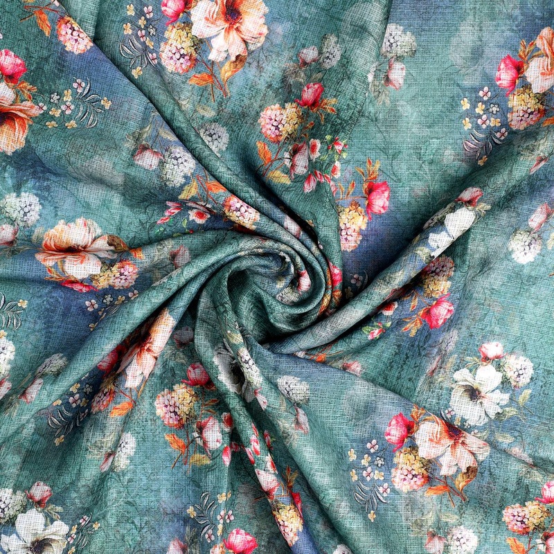 Beautiful Green Floral Digital Printed Fabric