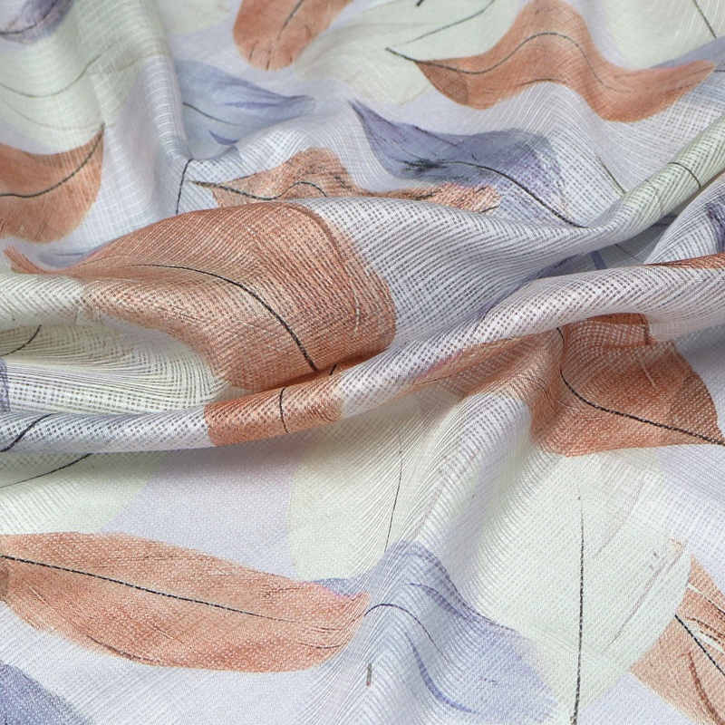 Beautiful Leaves Floating on White Base Digital Printed Kota Doria Fabric