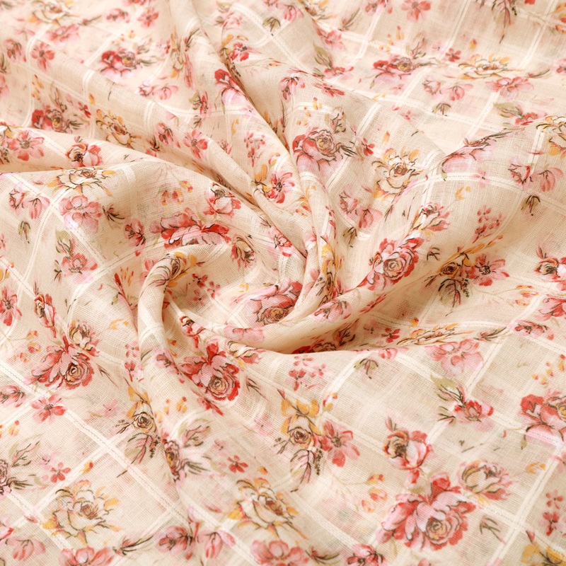 Classy Linen Fabric with Vibrant Floral Print
