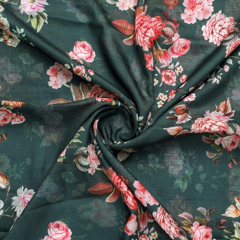Elegant Floral Digital Printed Kota Doria Fabric