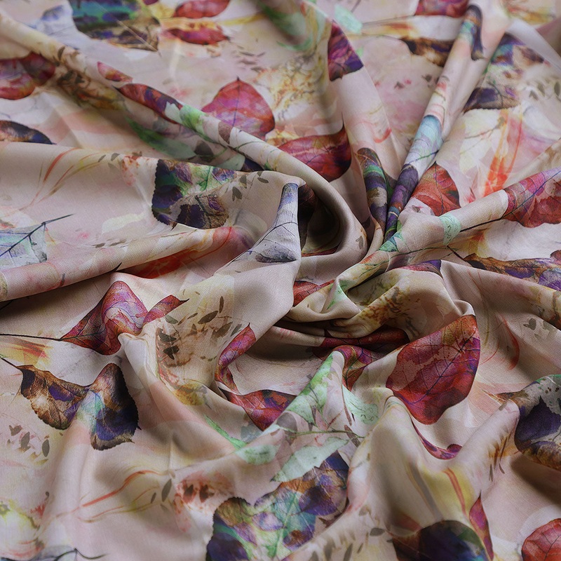 Elegant Leaves Digital Printed Kora Silk Fabric