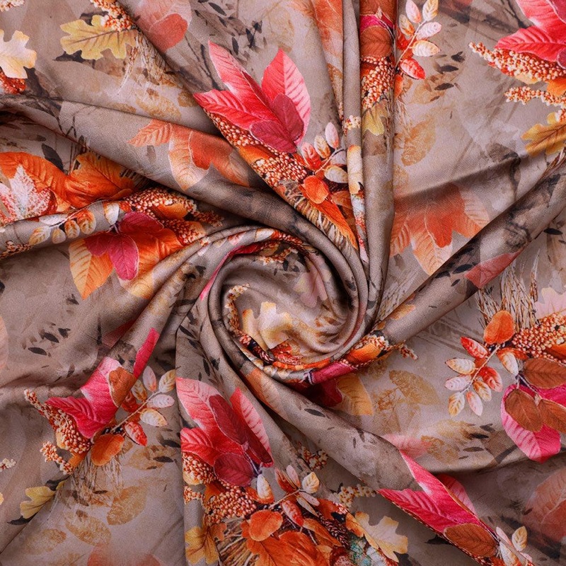 Violet Leaves Bunch Digital Printed Fabric  - Japan Satin