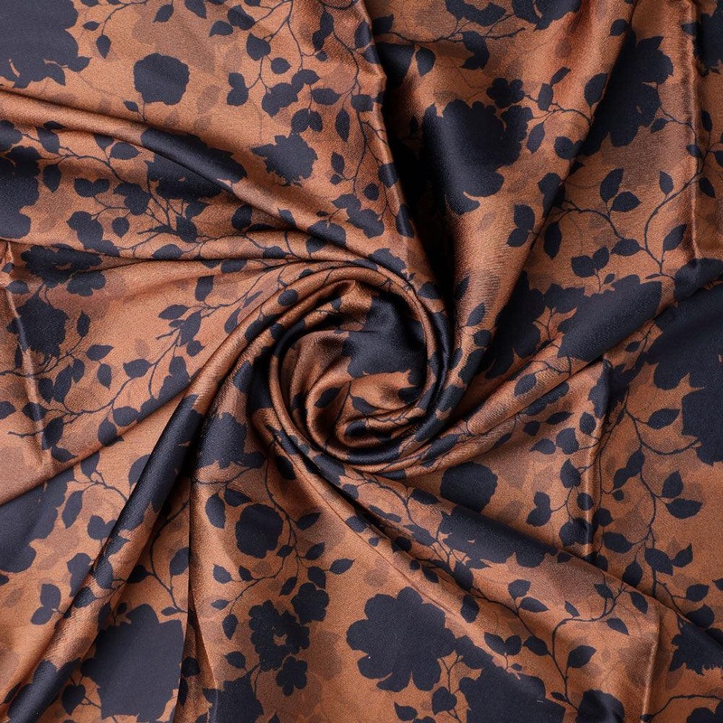 Black And Rustic Look Flower Digital Printed Fabric - Japan Satin