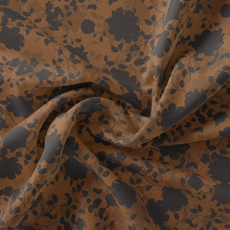 Black And Rustic Look Flower Digital Printed Fabric - Kora Silk