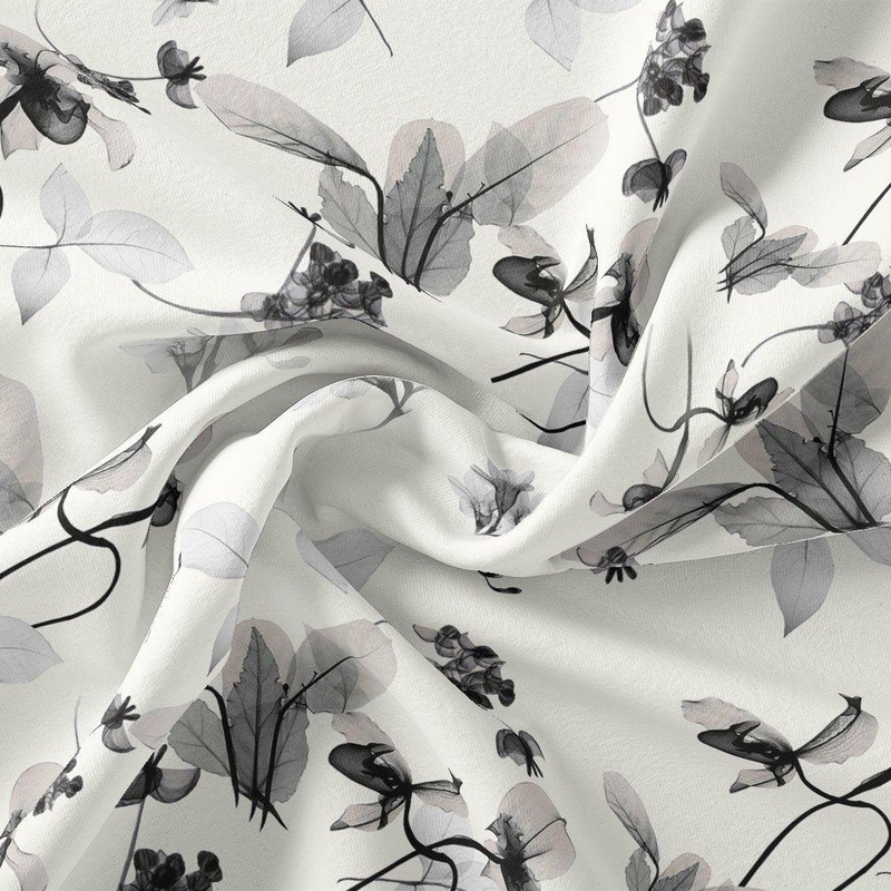Black Floating Flowers Digital Printed Fabric - Kota Doria