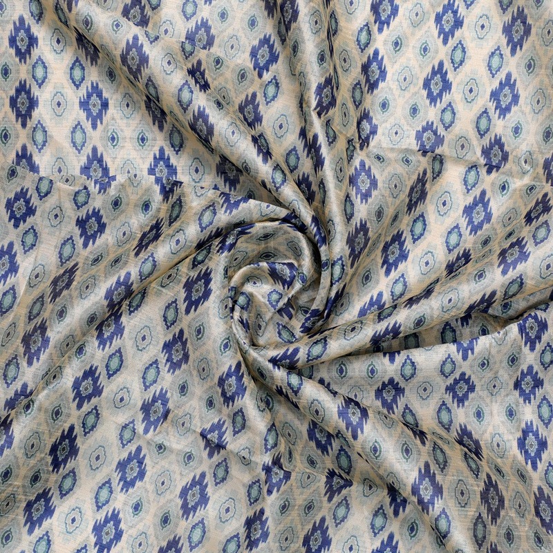 Blue and Cream Ajrak Digital Printed Fabrics