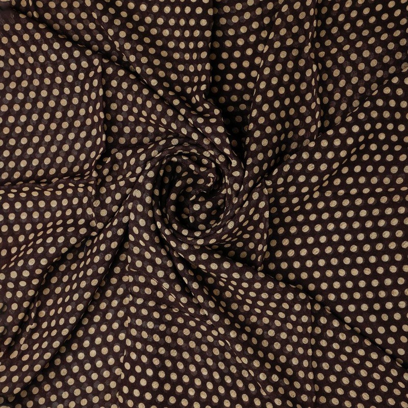 Brown Polka Dot Digital Printed Fabric - Pure Georgette