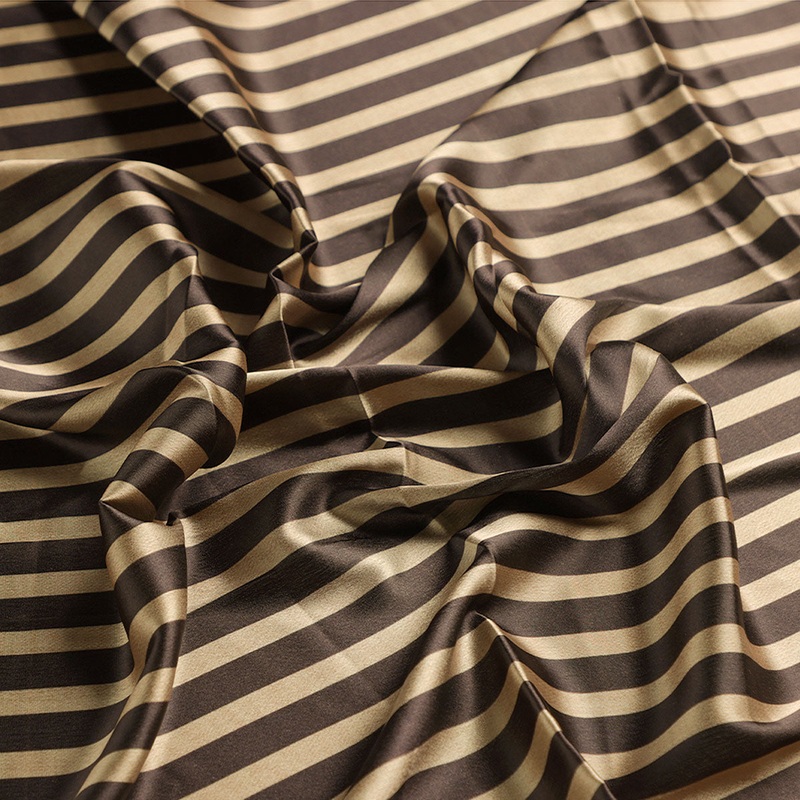 Brown Stripes Digital Printed Fabric - Japan Satin