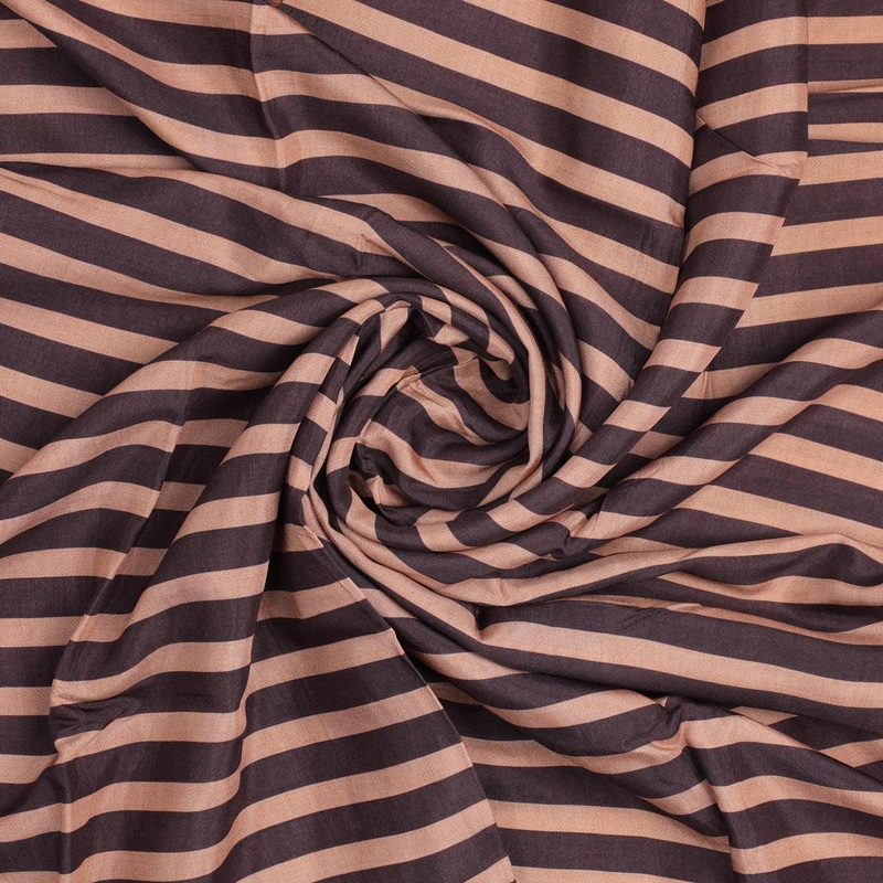 Brown Stripes Digital Printed Fabric - Pure Muslin