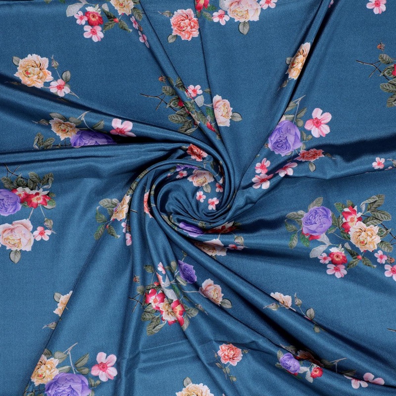 Colourful Flower Bunch Digital Printed Fabric - Crepe