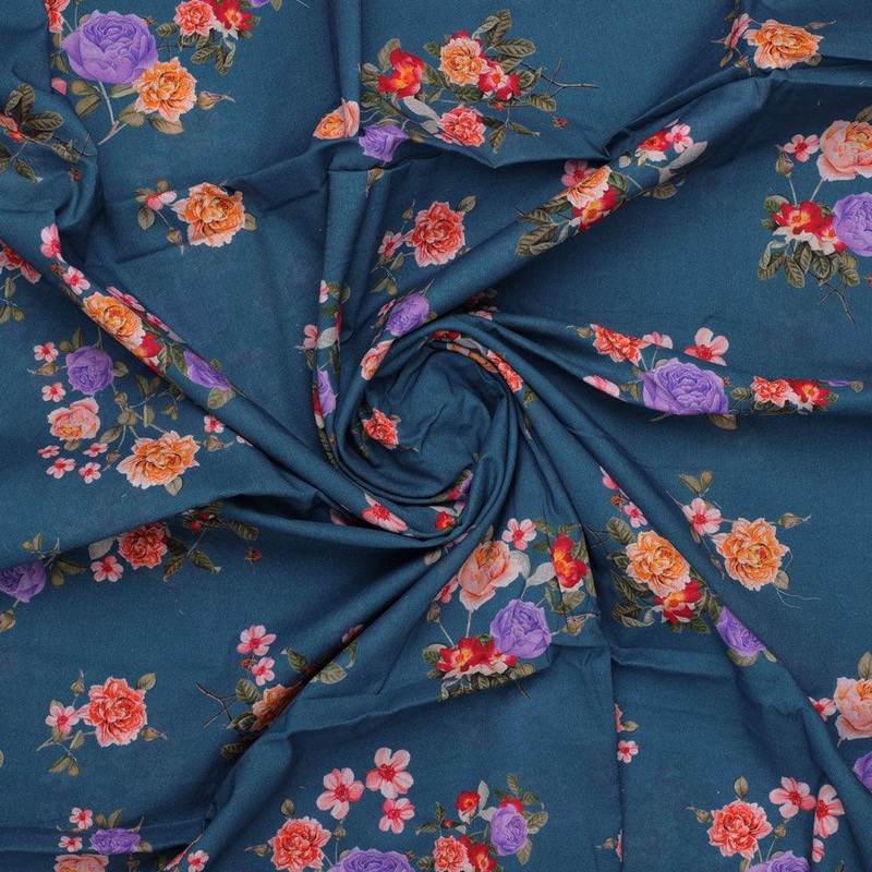 Colourful Flower Bunch Digital Printed Fabric - Pure Cotton