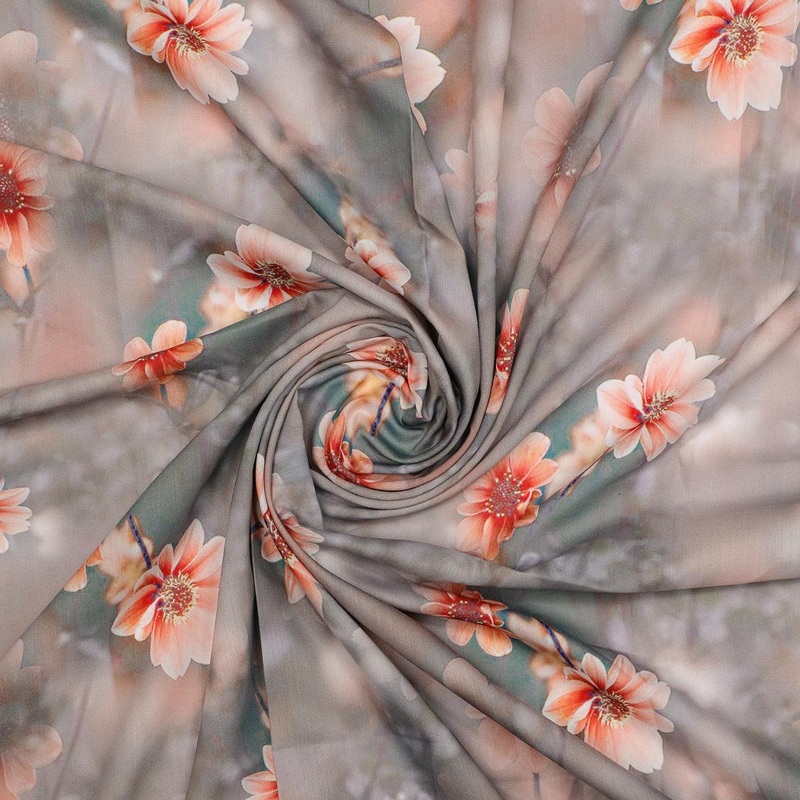 Dusty Flower Digital Printed Kora Silk Fabric
