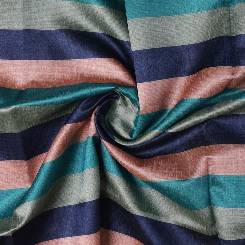 Subtle Colour Stripes Digital Printed Fabric - Tusser Silk