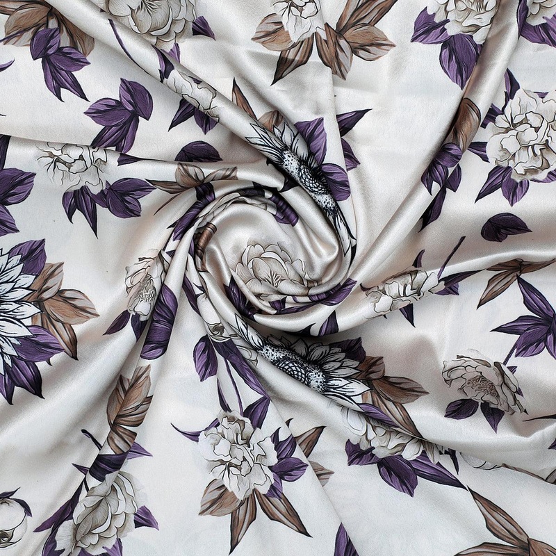 Vintage Look Flower Digital Printed Fabric - Japan Satin