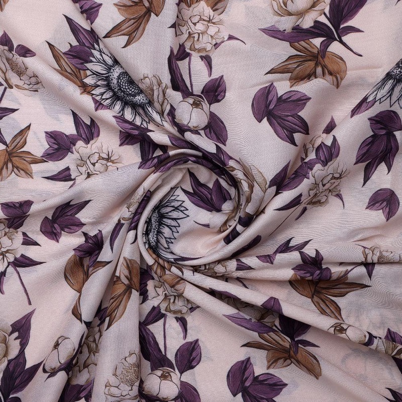 Vintage Look Flower Digital Printed Fabric - Kora Silk