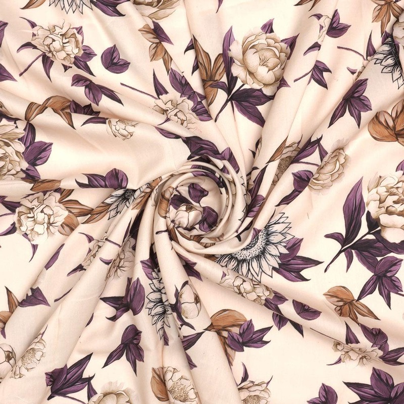 Vintage Look Flower Digital Printed Fabric - Muslin