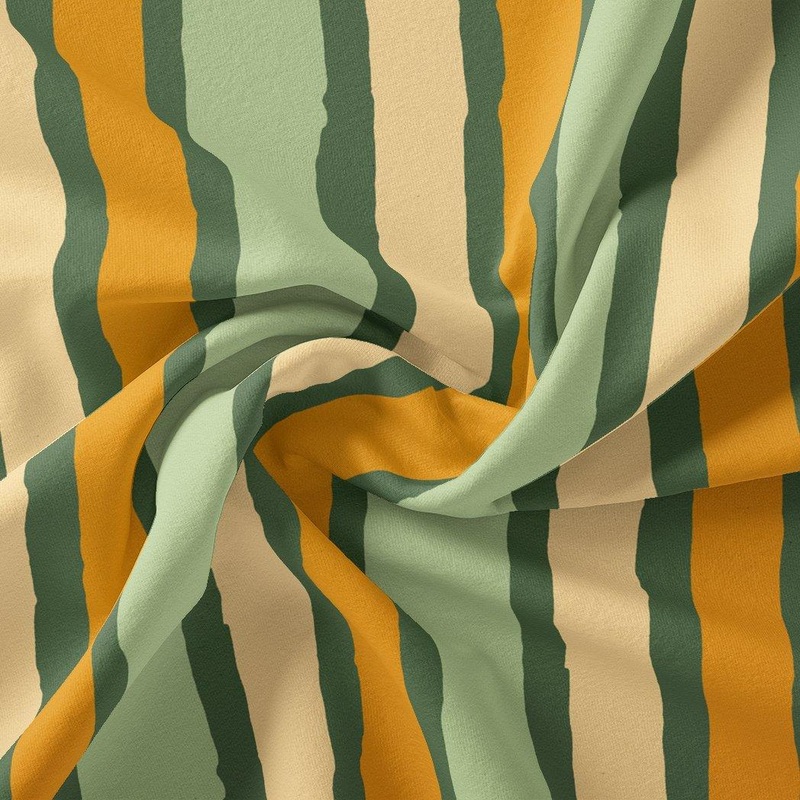 Yellow Green Stripes Digital Printed Fabric - Crepe