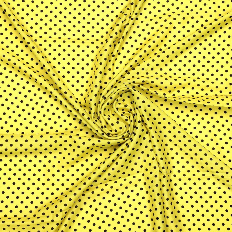 Yellow Polka Dot Digital Printed Fabric - Kora Silk