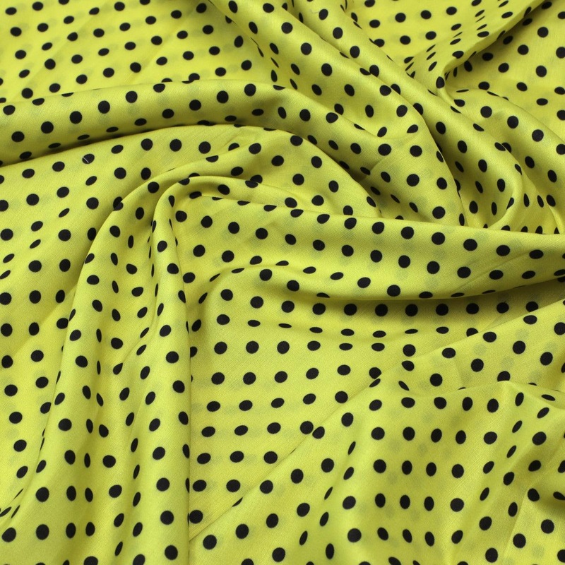 Yellow Polka Dot Digital Printed Fabric - Muslin