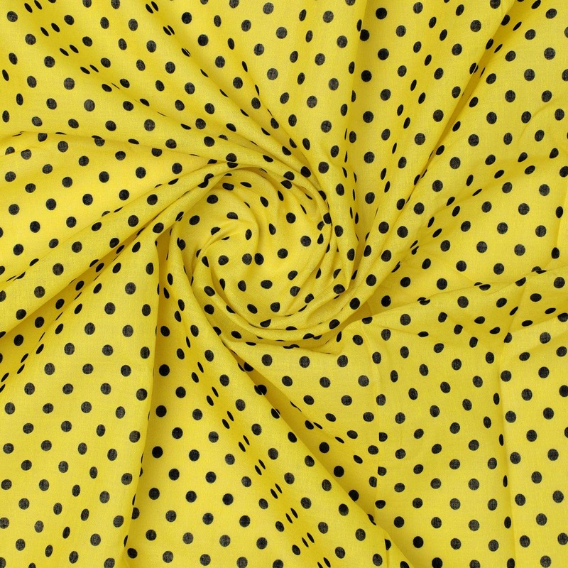 Yellow Polka Dot Digital Printed Fabric - Pure Cotton