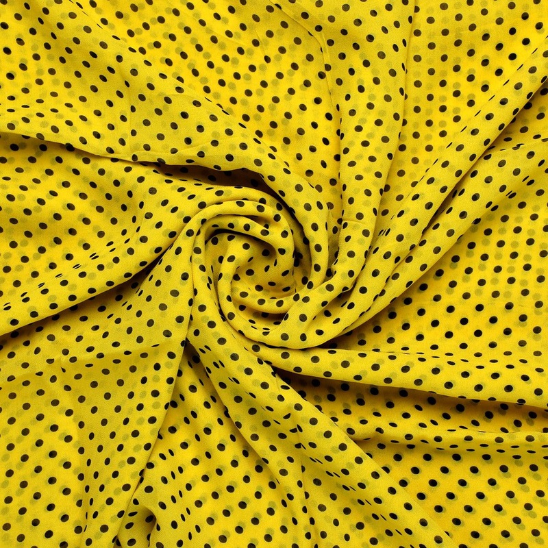 Yellow Polka Dot Digital Printed Fabric - Pure Georgette