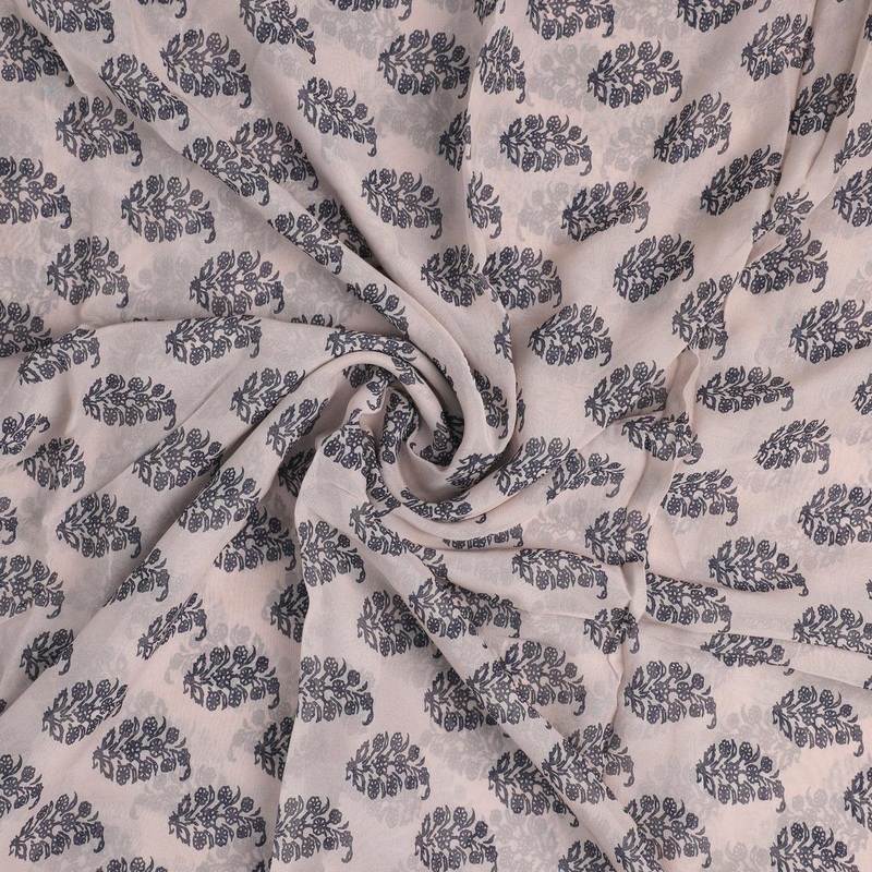 Block Print Motif Digital Printed Fabric - Pure Georgette