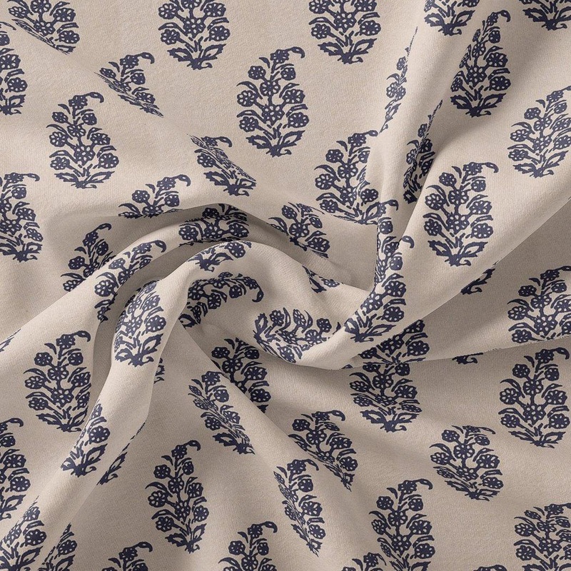 Block Print Motif Digital Printed Fabric - Upada Silk