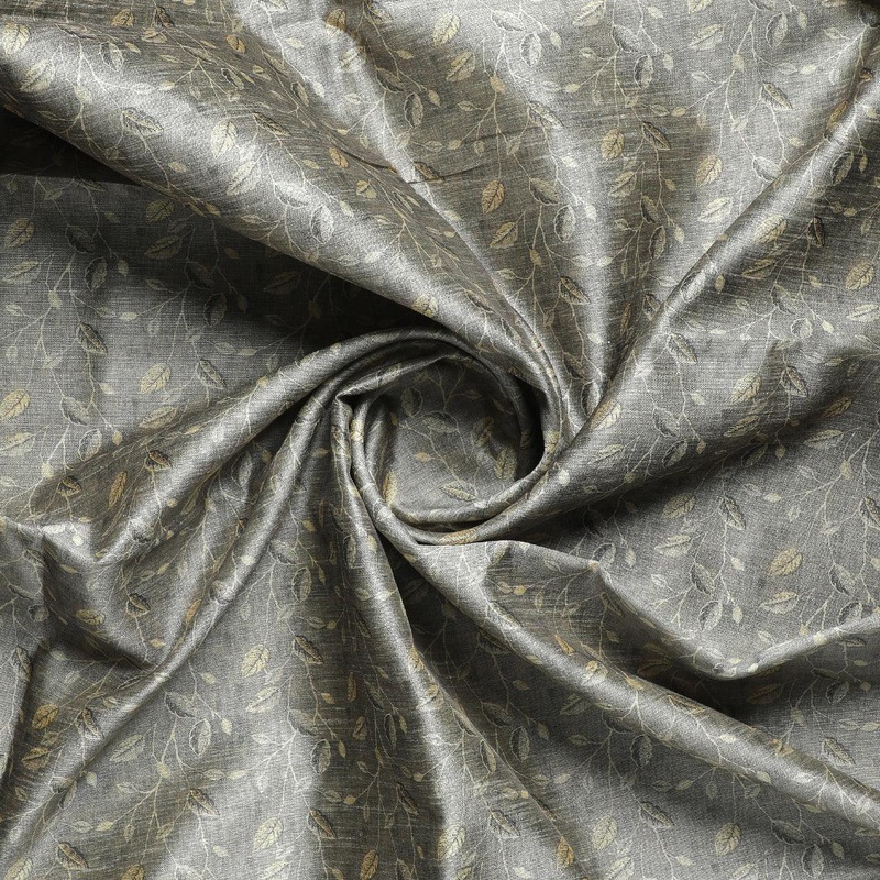 Brown Leaves With Stalk Digital Printed Fabric - Tusser Silk
