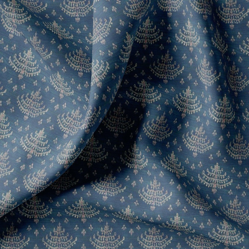 Suzani Over Blue Base Digital Printed Fabric