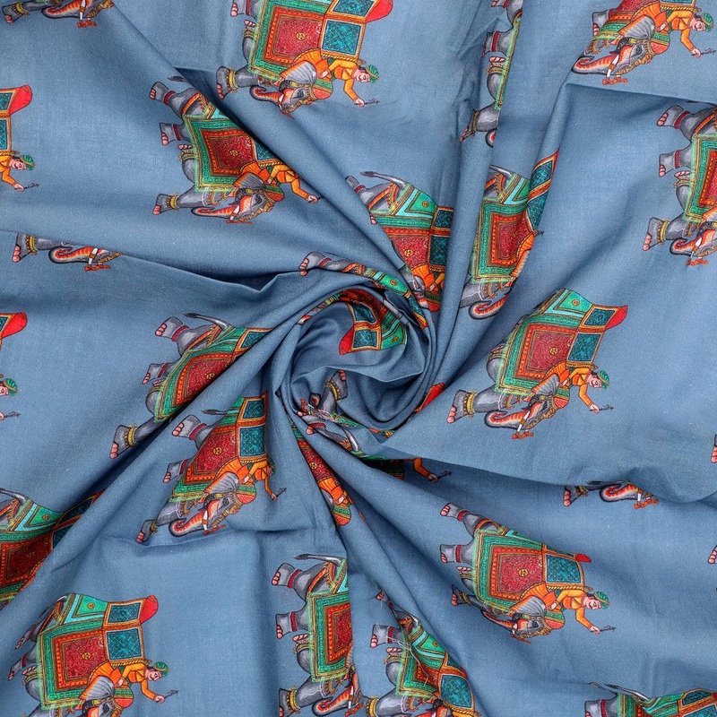 Traditional Elephant Motif Digital Printed Fabric