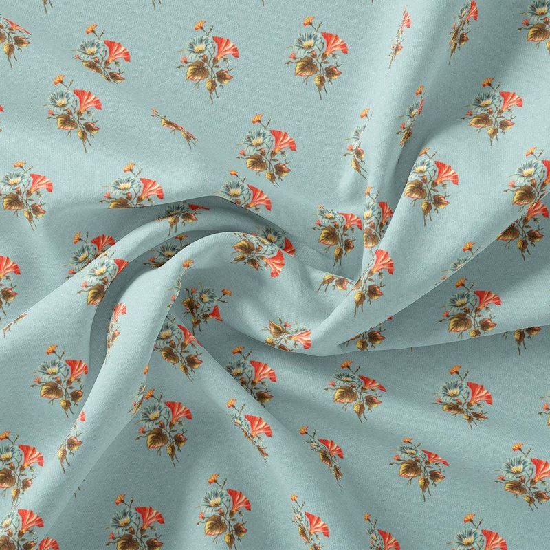 Vintage Flower Repeat Digital Printed Fabric - Japan Satin