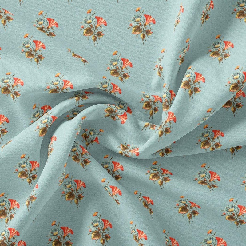 Vintage Flower Repeat Digital Printed Fabric - Pure Georgette