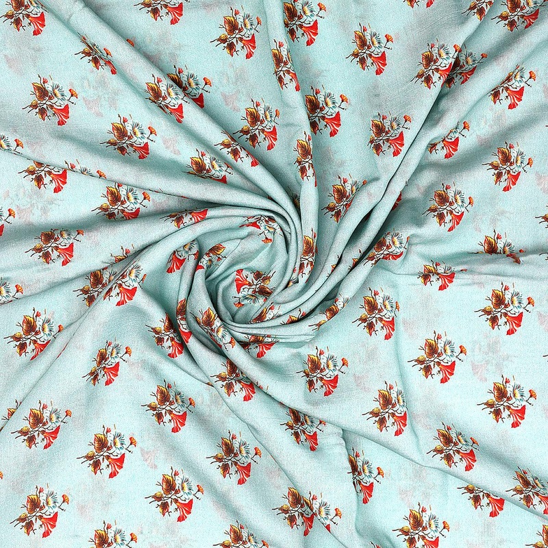 Vintage Flower Repeat Digital Printed Fabric - Pure Muslin