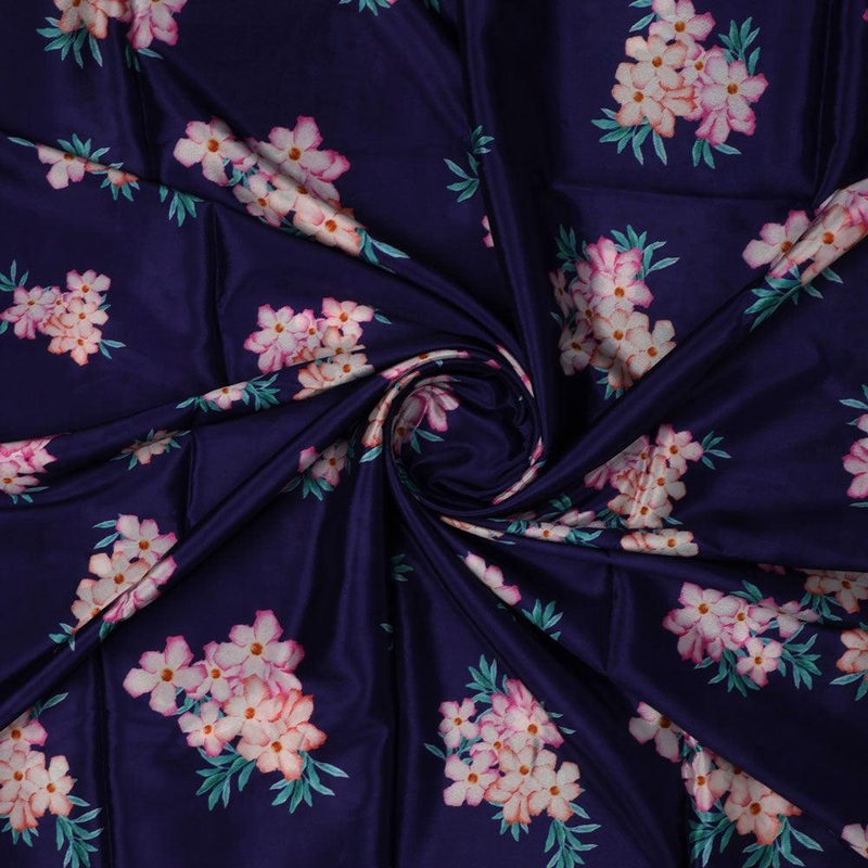 Violet Flower Bunch Digital Printed Fabric - Crepe