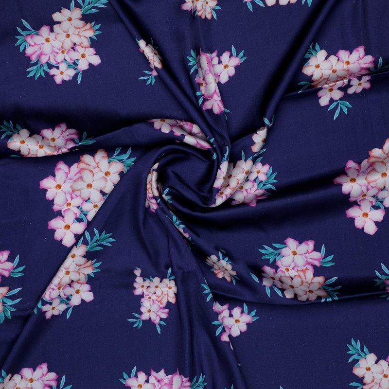 Violet Flower Bunch Digital Printed Fabric - Japan Satin
