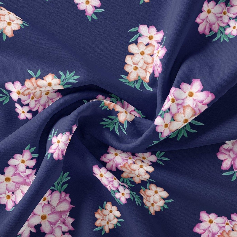 Violet Flower Bunch Digital Printed Fabric - Kora Silk